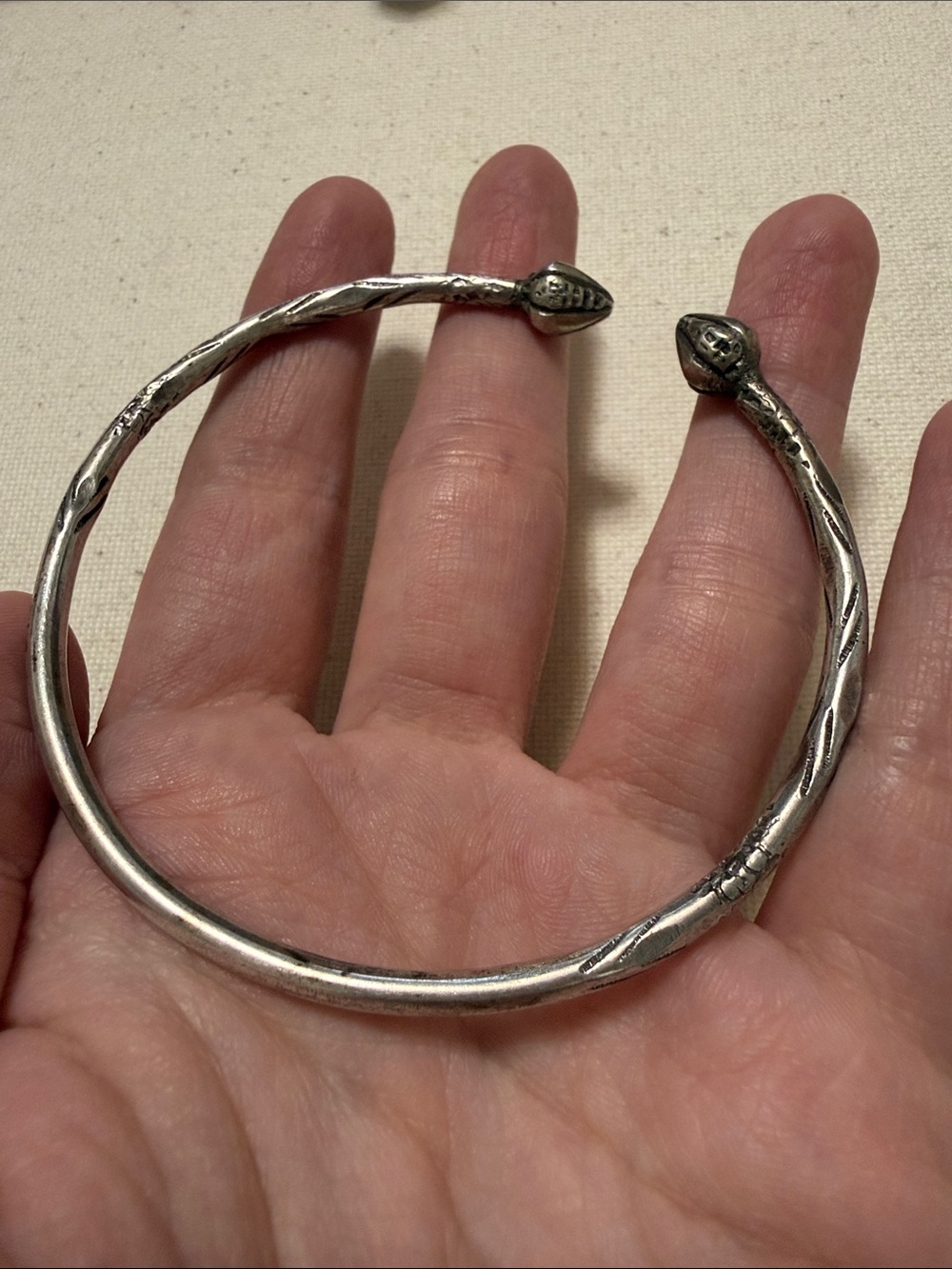Sterling Silver Native Not Marked Snake-Head Cuff Bracelet - Picture 13 of 14
